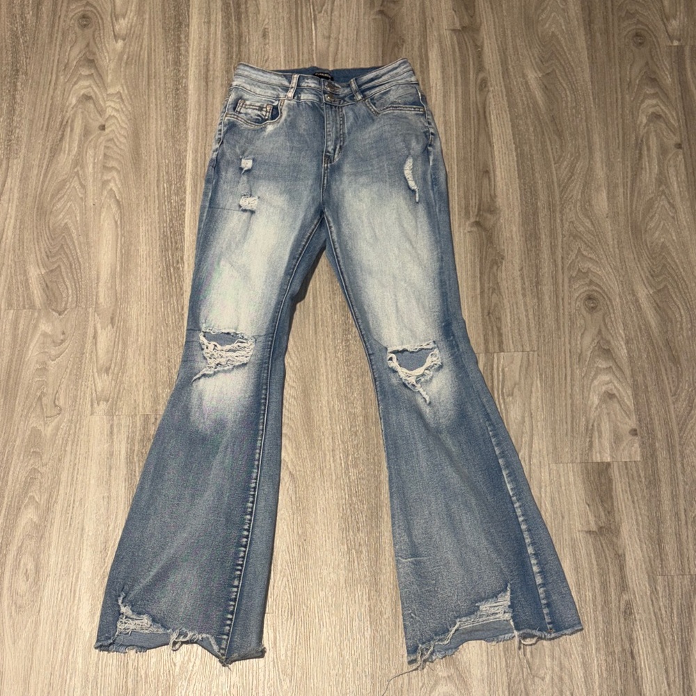 Flamingals - Vintage Wash Ripped Flare Jeans